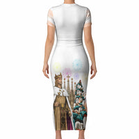 La Merce Festival Barcelona Short Sleeve Bodycon Dress Catalan Culture Sagrada Familia Castellers