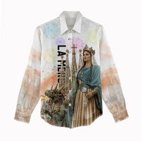 La Merce Festival Barcelona Women Casual Shirt Catalan Culture Sagrada Familia Castellers