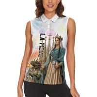 La Merce Festival Barcelona Women Sleeveless Polo Shirt Catalan Culture Sagrada Familia Castellers