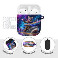 Cat Riding Shark In Space AirPods Case Funny Cosmic Laser Cat And Shark Surreal Sci-Fi