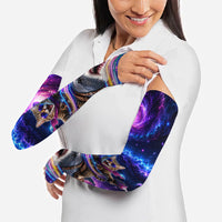 Cat Riding Shark In Space Arm Sleeves Funny Cosmic Laser Cat And Shark Surreal Sci-Fi