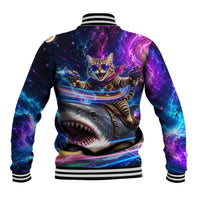 Cat Riding Shark In Space Baseball Jacket Funny Cosmic Laser Cat And Shark Surreal Sci-Fi