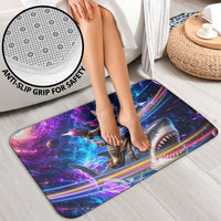 Cat Riding Shark In Space Bathroom Set Funny Cosmic Laser Cat And Shark Surreal Sci-Fi