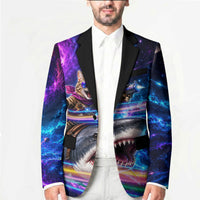 Cat Riding Shark In Space Blazer Funny Cosmic Laser Cat And Shark Surreal Sci-Fi