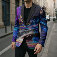 Cat Riding Shark In Space Blazer Funny Cosmic Laser Cat And Shark Surreal Sci-Fi