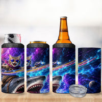 Cat Riding Shark In Space 4 in 1 Can Cooler Tumbler Funny Cosmic Laser Cat And Shark Surreal Sci-Fi
