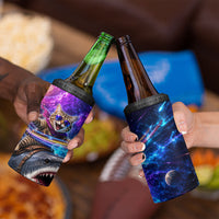 Cat Riding Shark In Space 4 in 1 Can Cooler Tumbler Funny Cosmic Laser Cat And Shark Surreal Sci-Fi