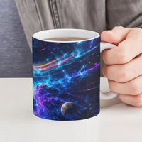 Cat Riding Shark In Space Ceramic Mug Funny Cosmic Laser Cat And Shark Surreal Sci-Fi