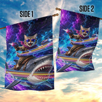 Cat Riding Shark In Space Garden Flag Funny Cosmic Laser Cat And Shark Surreal Sci-Fi
