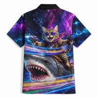 Cat Riding Shark In Space Hawaiian Shirt Funny Cosmic Laser Cat And Shark Surreal Sci-Fi