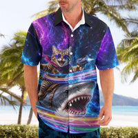 Cat Riding Shark In Space Hawaiian Shirt Funny Cosmic Laser Cat And Shark Surreal Sci-Fi