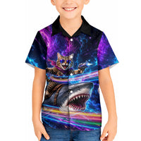 Cat Riding Shark In Space Hawaiian Shirt Funny Cosmic Laser Cat And Shark Surreal Sci-Fi