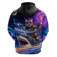Cat Riding Shark In Space Hoodie Funny Cosmic Laser Cat And Shark Surreal Sci-Fi