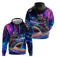 Cat Riding Shark In Space Hoodie Funny Cosmic Laser Cat And Shark Surreal Sci-Fi