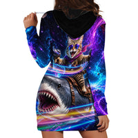 Cat Riding Shark In Space Hoodie Dress Funny Cosmic Laser Cat And Shark Surreal Sci-Fi