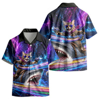 Cat Riding Shark In Space Kid Hawaiian Shirt Funny Cosmic Laser Cat And Shark Surreal Sci-Fi