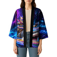 Cat Riding Shark In Space Kimono Funny Cosmic Laser Cat And Shark Surreal Sci-Fi