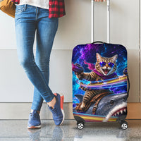 Cat Riding Shark In Space Luggage Cover Funny Cosmic Laser Cat And Shark Surreal Sci-Fi