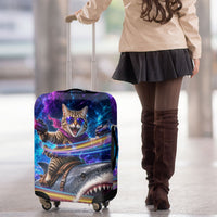 Cat Riding Shark In Space Luggage Cover Funny Cosmic Laser Cat And Shark Surreal Sci-Fi
