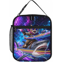 Cat Riding Shark In Space Lunch Bag Funny Cosmic Laser Cat And Shark Surreal Sci-Fi