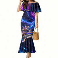 Cat Riding Shark In Space Mermaid Dress Funny Cosmic Laser Cat And Shark Surreal Sci-Fi