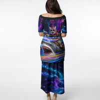 Cat Riding Shark In Space Puletasi Funny Cosmic Laser Cat And Shark Surreal Sci-Fi