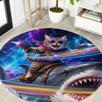 Cat Riding Shark In Space Round Carpet Funny Cosmic Laser Cat And Shark Surreal Sci-Fi