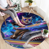 Cat Riding Shark In Space Round Carpet Funny Cosmic Laser Cat And Shark Surreal Sci-Fi