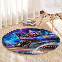 Cat Riding Shark In Space Round Carpet Funny Cosmic Laser Cat And Shark Surreal Sci-Fi