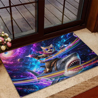 Cat Riding Shark In Space Rubber Doormat Funny Cosmic Laser Cat And Shark Surreal Sci-Fi