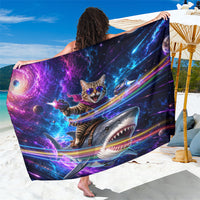 Cat Riding Shark In Space Sarong Funny Cosmic Laser Cat And Shark Surreal Sci-Fi