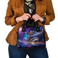 Cat Riding Shark In Space Shoulder Handbag Funny Cosmic Laser Cat And Shark Surreal Sci-Fi