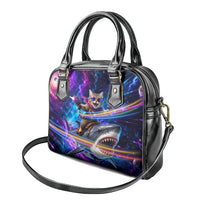 Cat Riding Shark In Space Shoulder Handbag Funny Cosmic Laser Cat And Shark Surreal Sci-Fi