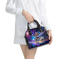 Cat Riding Shark In Space Shoulder Handbag Funny Cosmic Laser Cat And Shark Surreal Sci-Fi