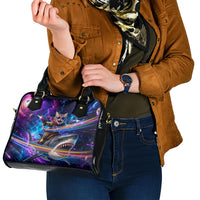 Cat Riding Shark In Space Shoulder Handbag Funny Cosmic Laser Cat And Shark Surreal Sci-Fi