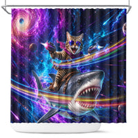 Cat Riding Shark In Space Shower Curtain Funny Cosmic Laser Cat And Shark Surreal Sci-Fi
