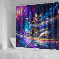 Cat Riding Shark In Space Shower Curtain Funny Cosmic Laser Cat And Shark Surreal Sci-Fi