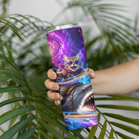 Cat Riding Shark In Space Skinny Tumbler Funny Cosmic Laser Cat And Shark Surreal Sci-Fi