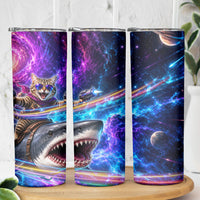 Cat Riding Shark In Space Skinny Tumbler Funny Cosmic Laser Cat And Shark Surreal Sci-Fi