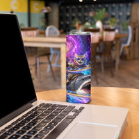 Cat Riding Shark In Space Skinny Tumbler Funny Cosmic Laser Cat And Shark Surreal Sci-Fi