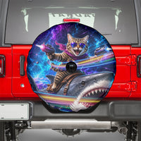 Cat Riding Shark In Space Spare Tire Cover Funny Cosmic Laser Cat And Shark Surreal Sci-Fi