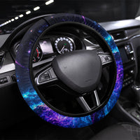 Cat Riding Shark In Space Steering Wheel Cover Funny Cosmic Laser Cat And Shark Surreal Sci-Fi