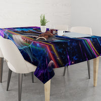 Cat Riding Shark In Space Tablecloth Funny Cosmic Laser Cat And Shark Surreal Sci-Fi