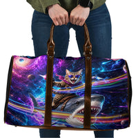 Cat Riding Shark In Space Travel Bag Funny Cosmic Laser Cat And Shark Surreal Sci-Fi
