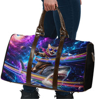 Cat Riding Shark In Space Travel Bag Funny Cosmic Laser Cat And Shark Surreal Sci-Fi