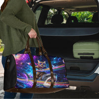 Cat Riding Shark In Space Travel Bag Funny Cosmic Laser Cat And Shark Surreal Sci-Fi