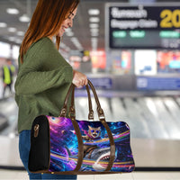 Cat Riding Shark In Space Travel Bag Funny Cosmic Laser Cat And Shark Surreal Sci-Fi