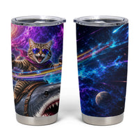 Cat Riding Shark In Space Tumbler Cup Funny Cosmic Laser Cat And Shark Surreal Sci-Fi
