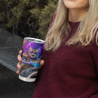 Cat Riding Shark In Space Tumbler Cup Funny Cosmic Laser Cat And Shark Surreal Sci-Fi