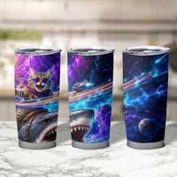 Cat Riding Shark In Space Tumbler Cup Funny Cosmic Laser Cat And Shark Surreal Sci-Fi